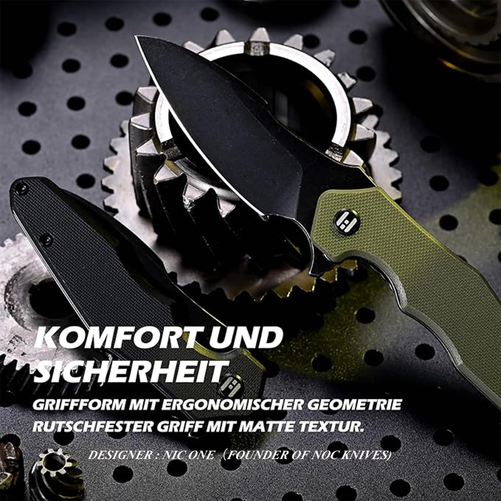 Hightron MINI VENTURA Klappbares Taschenmesser,Flipper-Taschenmesser für EDC,7.24CM Stonewashed D2-Klinge plus G10-Griff,Deep-Carry-Taschenclip-Klappmesser für den Alltag,Camping, Angeln,Grün-B 2