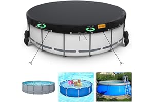 HIGHTQURO 18Ft Round Pool Cover, Inground Pool Covers for Above Ground Pools, Swimming Pool Cover Protector with Tie-Down Ropes & 4 Sandbags Increase Stability, Waterproof Dustproof Pool Covers
