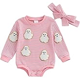Newborn Baby Girl Halloween Outfit Pumpkin Stripe Long Sleeve Waffle Knit Romper Infant Bodysuit Fall Winter Clothes