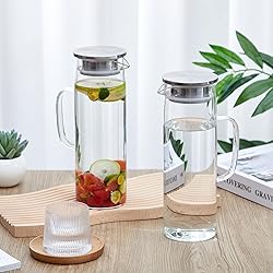 Hsei 2 Sets Glass Pitcher with Lid, 50 oz / 1500 ml