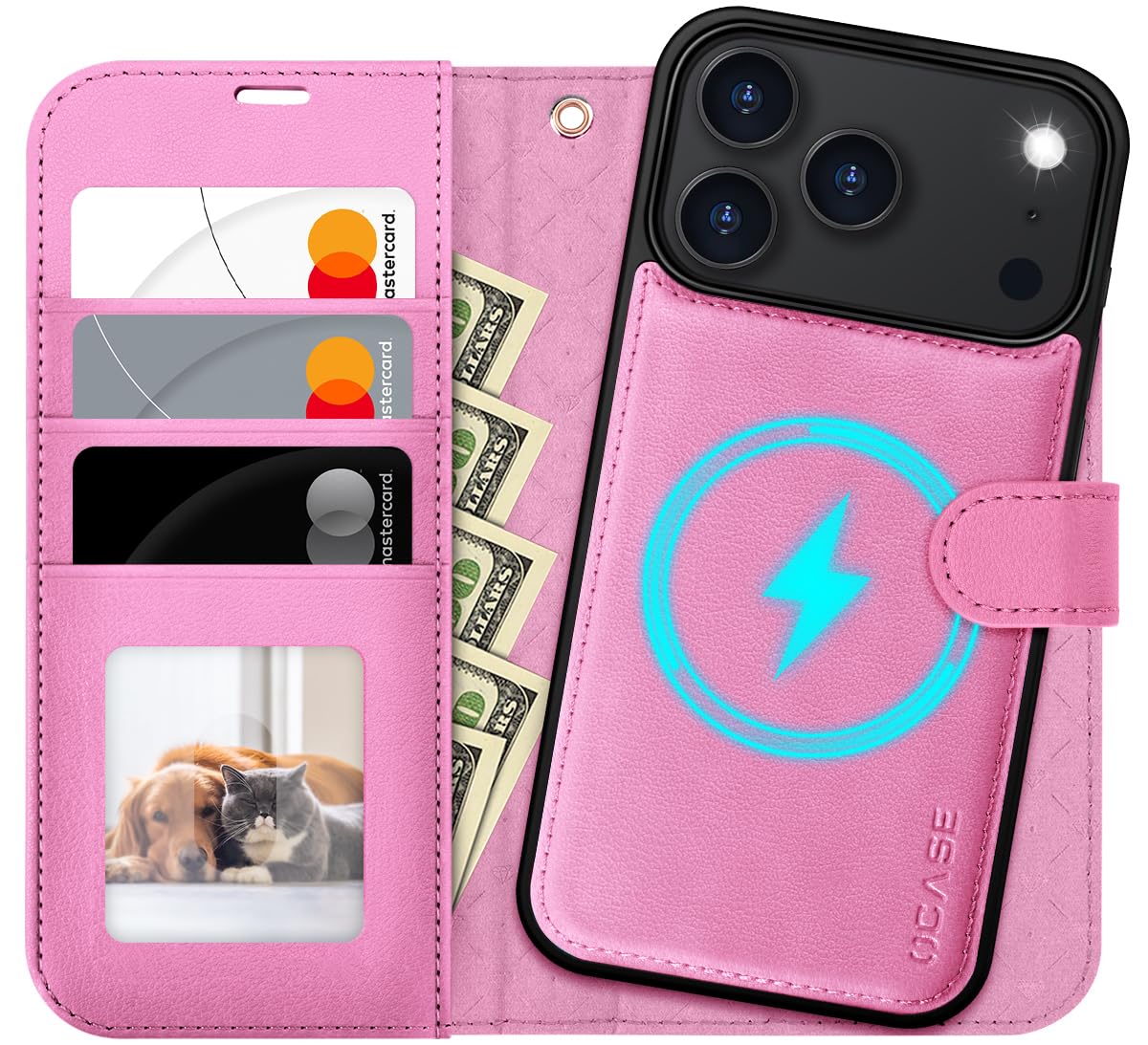 Photo 1 of OCASE for iPhone 17 Pro Detachable Wallet Case with Card Holder, 2 in 1 PU Leather Flip Folio with RFID Blocking Stand Wrist Strap Shockproof Phone Cover 6.3 Inch 2025, Pink