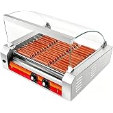 Vexon Commercial Hot Dog Roller Machine with 11 Rollers, 30 Hot Dog Capacity, 1670W Non-Stick Stainless Steel Hot Dog Cooker for Food Carts &amp; Home Parties