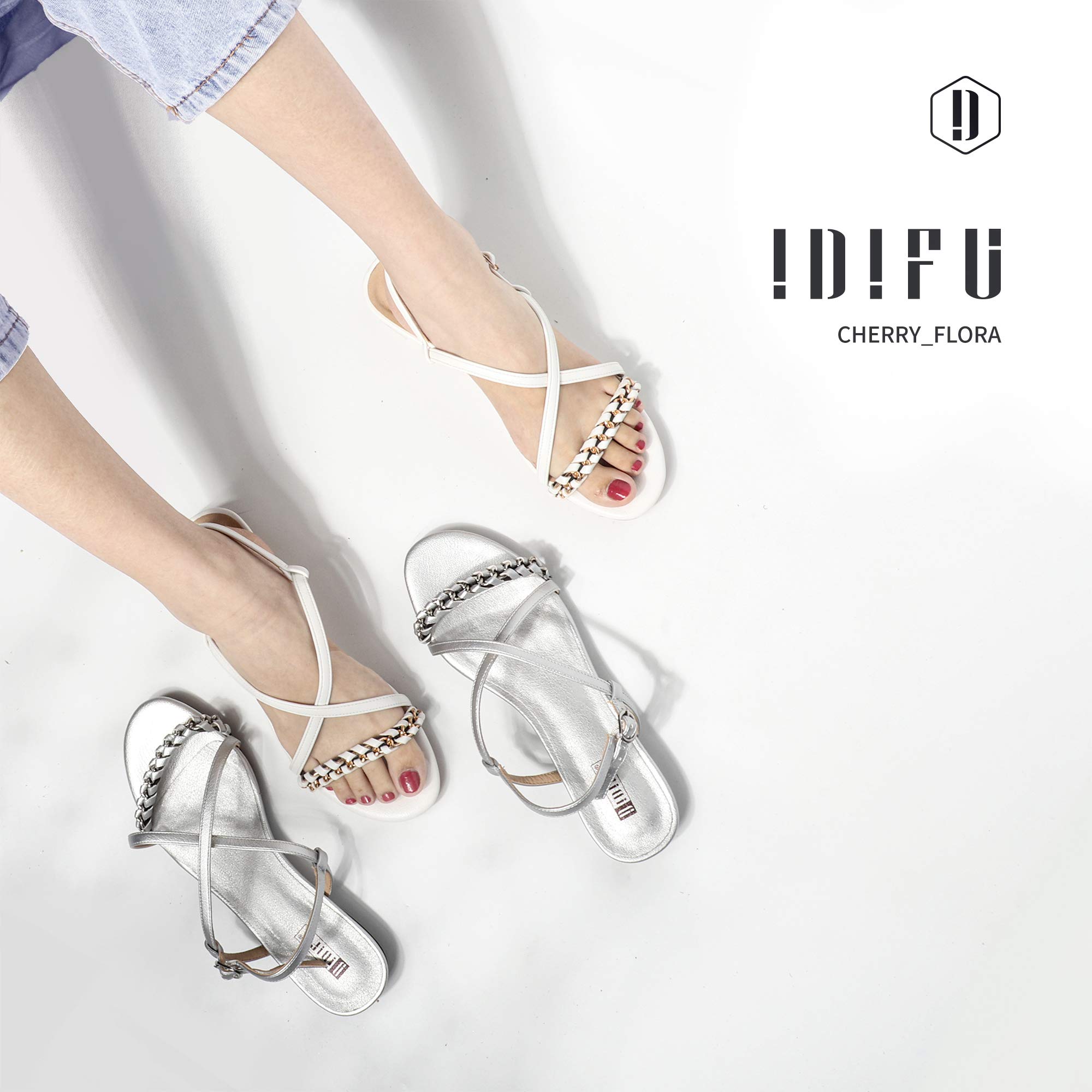 IDIFU Women's Cherry Cute Faux Leather Open Toe Ankle Strap Buckle Flat Sandals Summer New - Image 3