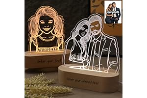 Personalized 3D Photo with Wood Base, Custom Picture Text Engraved Anniversary & Valentine's Day Gifts for Him & Her, Custom 