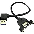 Panel- Mount USB 3.0 Extension Cable, Haokiang 1 ft/30cm 90 Degree Right Angle USB 3.0 Type A Male to Type A Female with Screw Hole Panel Mount Adapter External Cable (Left Angle)