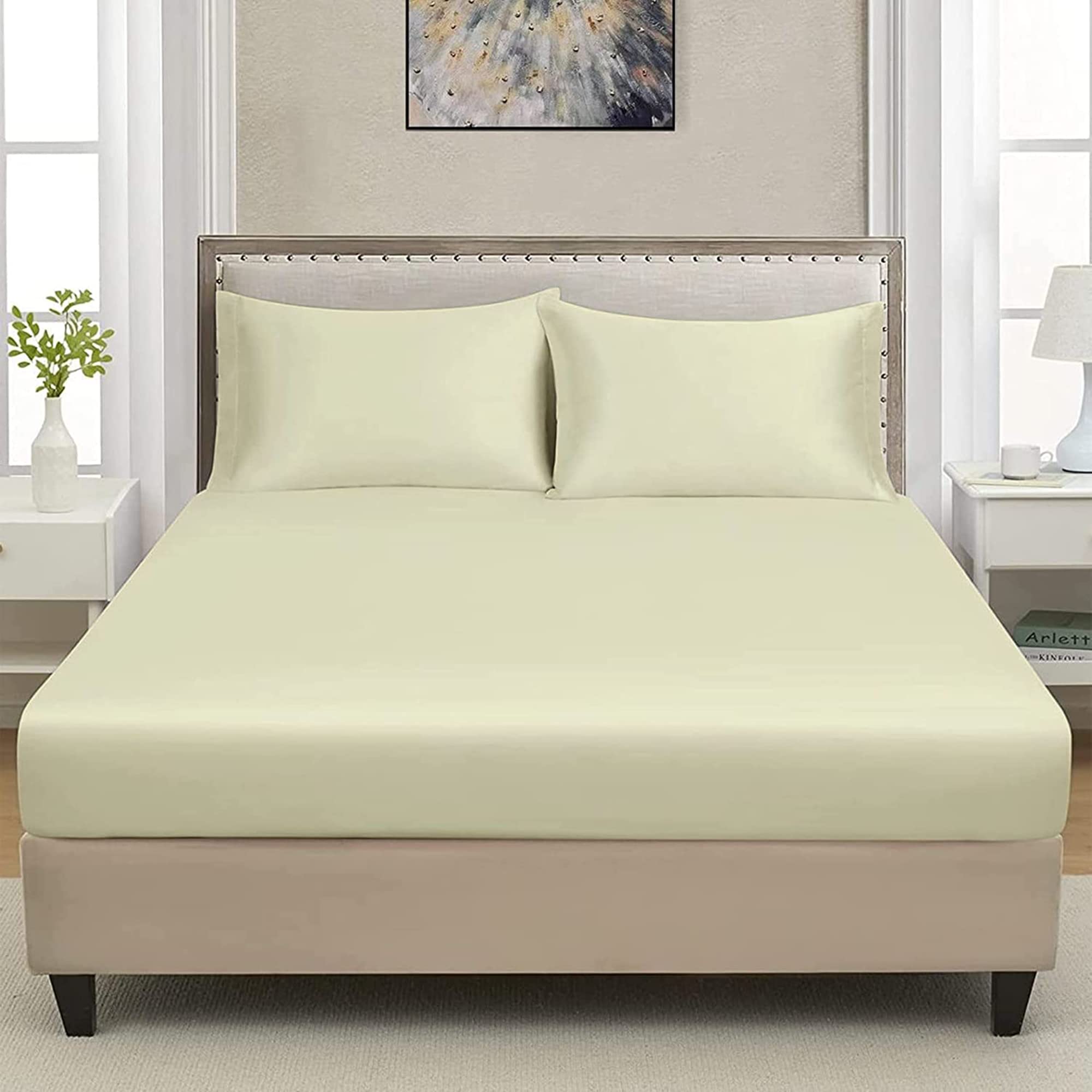 Extra Deep Luxuary Fitted Sheet 25cm Mattress Sheets 50% Cotton 50% Polyester By JRI® (Double, Cream) — image 1