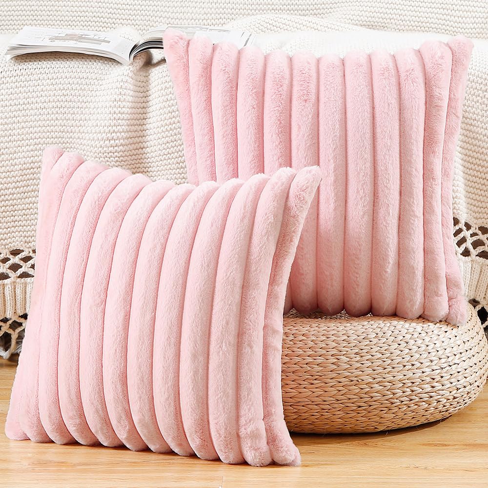 Madizz Set of 2 Faux Fur Decorative Cushion Covers 20x20 inch, 50x50 cm, Pink Soft Couch Throw Pillows for Bed Modern Pillowcases for Sofa Livingroom Home Decor — image 1