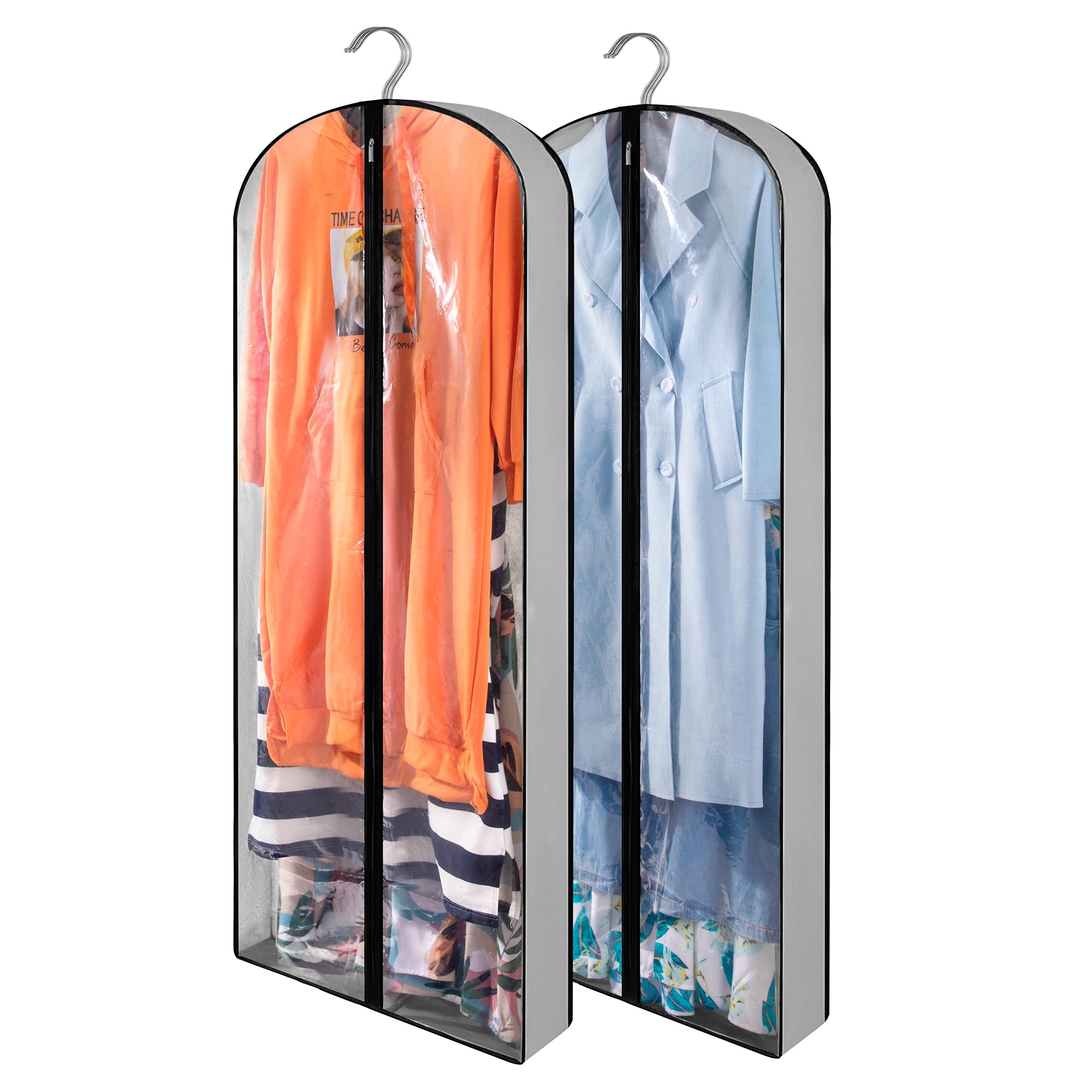 2 Pack Clothes Dress Covers with Zip, 60" (150cm) Garment Bags Clothes Storage Gusseted Suit Covers Protector Bags Breathable Hanging Garment Covers Suit Bag Jacket Coat dress Covers for Wardrobe — image 1