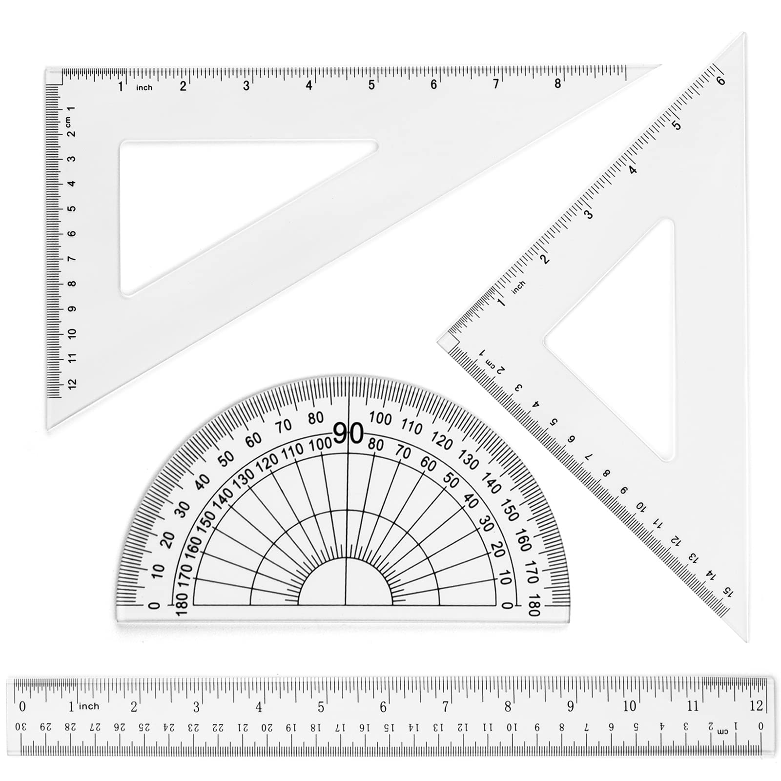 Coopay 12 Inch Math Geometry Tool Plastic Ruler Set