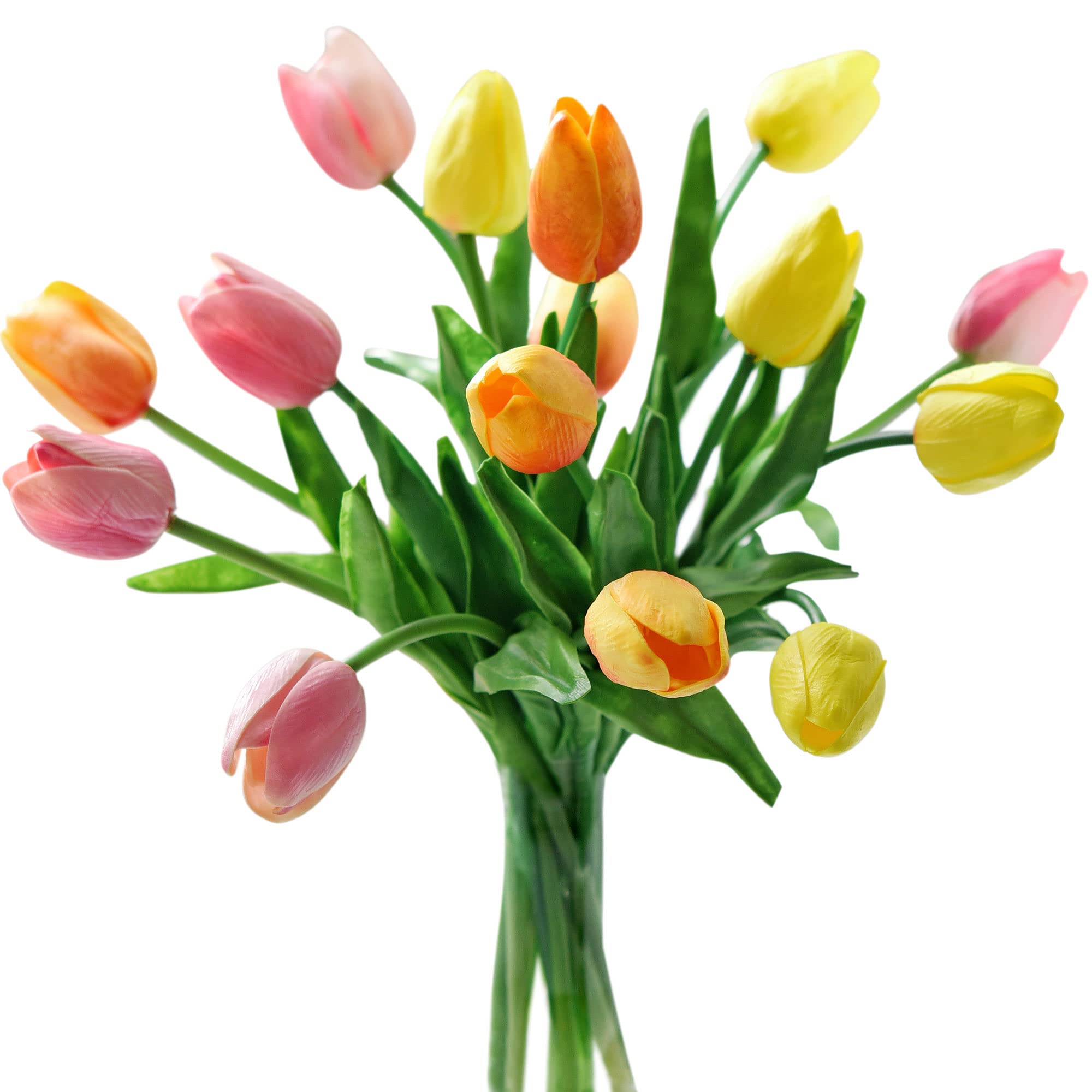 FiveSeasonStuff 15 Stems of Real Touch Tulip Artificial Flowers Bouquet, Perfect for Wedding, Bridal, Party, Home, Holidays, Garden, Birthday, Office Décor DIY (Festive Bloom)
