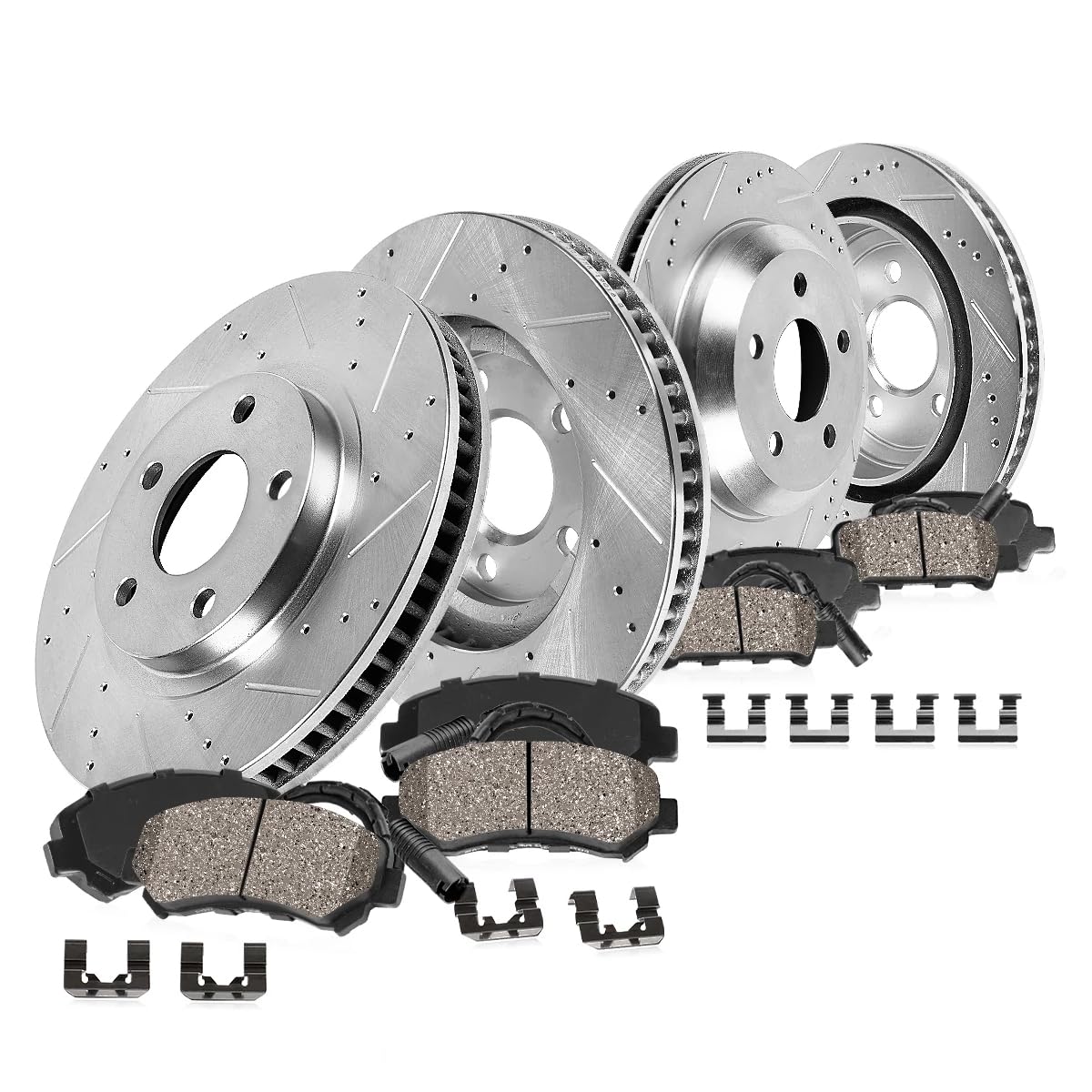 Photo 1 of Callahan Brake Parts Kit for Mercedes-Benz S450 18-20 Mercedes-Benz S550 14-17 Mercedes-Benz S550e 15-17 Mercedes-Benz S560 18-21 Front and Rear Drilled Slotted Rotors Ceramic Brake Pads EBYK041963
