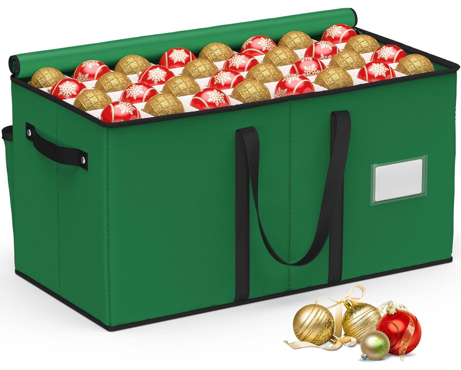 Photo 1 of Keten Christmas Ornament Storage, Ornament Storage Box Fits 128 Holiday Ornaments 3-Inch,with Adjustable Dividers & Pockets, Dual Zipper Closure, 600D Tear-Proof Fabric (Green)