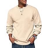 Runcati Mens Henley Knit Sweater Long Sleeve Quarter Button Pullover Sweaters Casual Fall Tops