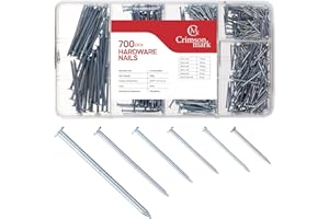CrimsonMark Nails Assortment Kit - 700 PCS Galvanized High-Carbon Steel Nails for Hanging Pictures & Wall Art Decor, Includes Organizer Box with 6 Sizes: 3/4", 1", 1-1/4", 1-1/2", 2" & 1" Finish Nails
