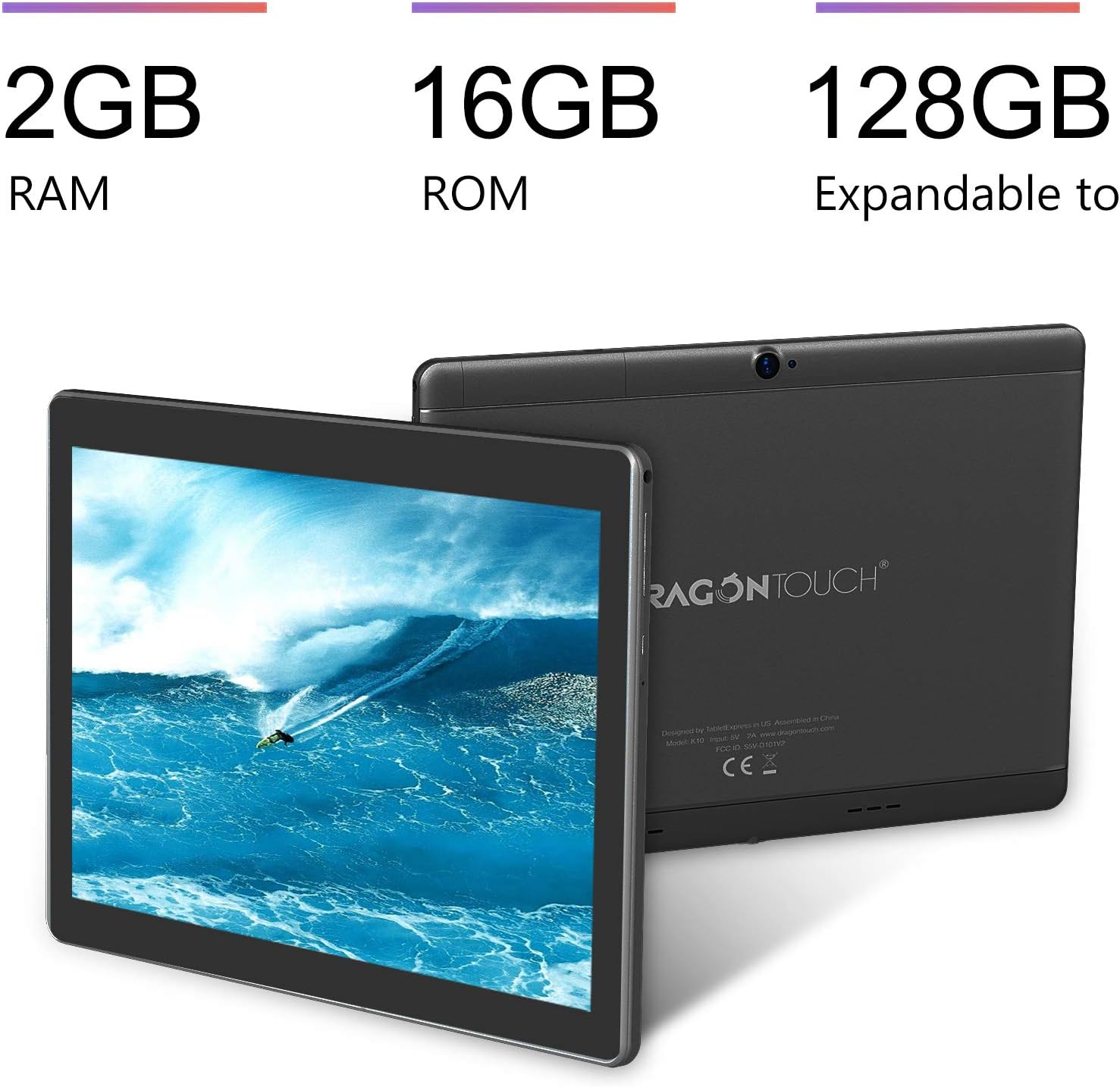 Dragon Touch K10 Tablet, 10 inch Android Tablet with 16 GB Quad Core Processor, 1280x800 IPS HD Display, Micro HDMI, GPS, FM, 5G WiFi, Black Metal Body : Computers & Accessories