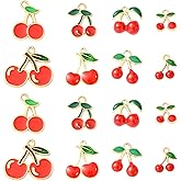 KitBeads 40Pcs 8 Styles Enamel Cherry Charms Summer Sweet Fruit Charms Mixe Shape Red Cherry Pendants for Jewelry Making Bracelets Earrings Crafts