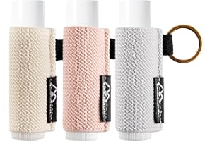 WK IEASON - Lip Balm Holder Keychain Clip On Lipstick/Chapstick Sleeve, Tight-Knit and Elastic (Pink/Light beige/Grey)