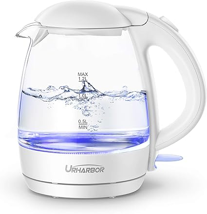 Amazon 電気ケトル ガラス ケトル 秋冬新モデル 10w 可視化設計 沸騰自動off機能 断熱ハンドル 空焚き防止 重金属フリー 1 2l 耐熱ガラス 1 2m電源コード お手入れしやすい Urharbor 湯沸かしケトル 電気やかん キッチン家電 コーヒー お湯 お茶 家 オフィス