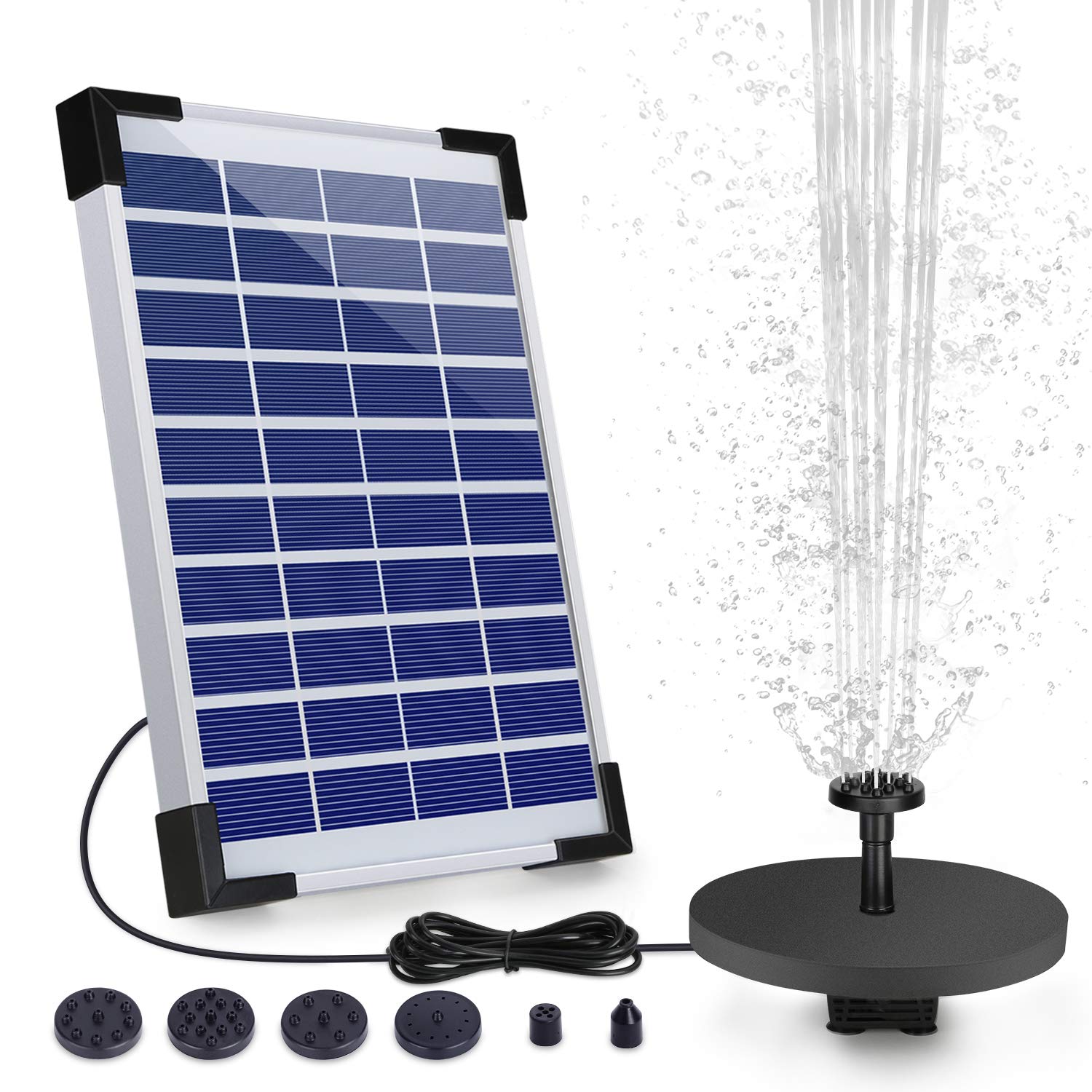 AISITIN 5.5W Solar Fountain Pump, Solar Water Pump Floating Fountain with 1500mAh Battery,10 Forms of Water SpraySolar Fountains Water Feature for Bird Bath, Fish Tank, Pond or Garden Decoration
