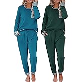 Ekouaer 2 Pack Womens Pajama Sets Long Sleeve Lounge Sets Soft Pj Sleepwear Loungewear