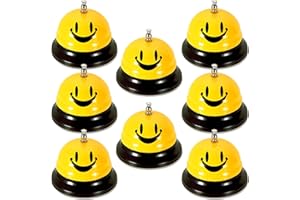 QTLCOHD 8 Pack Desk Bell for Service, 3.35 Inch Diameter Metal Call Bell, Metal Bell for Desk, Hotels, School, Restaurant, Office(Yellow，Smile)