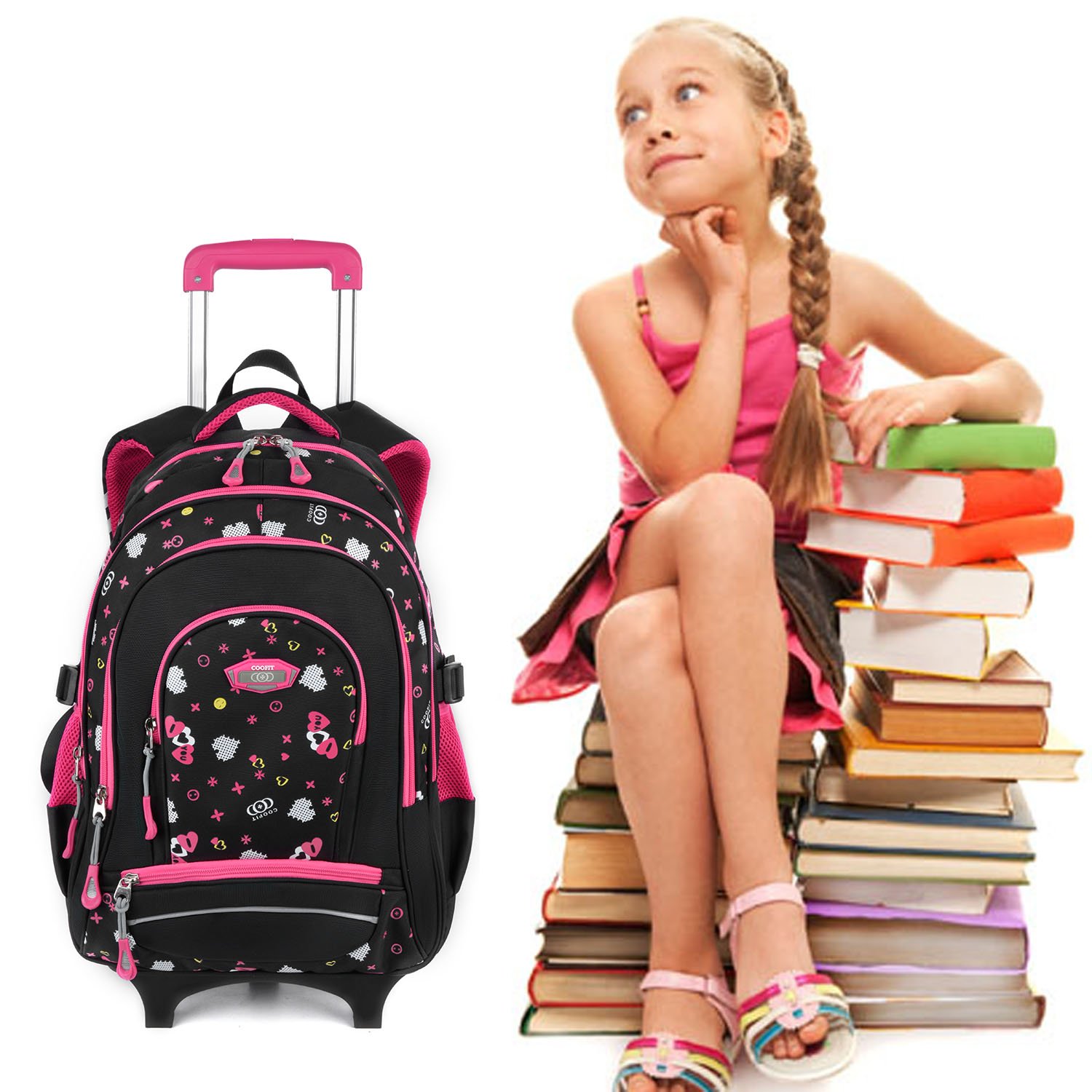 Zaino Trolley 2-Nero e Rosso COOFIT Zaino Scuola Ragazze Zaini Scuola  Trolley Elementare Bambini Borsa Zaino Con Ruote Sollievo Stress Zaini per  Adolescente Cartelle urban-earth.co.uk