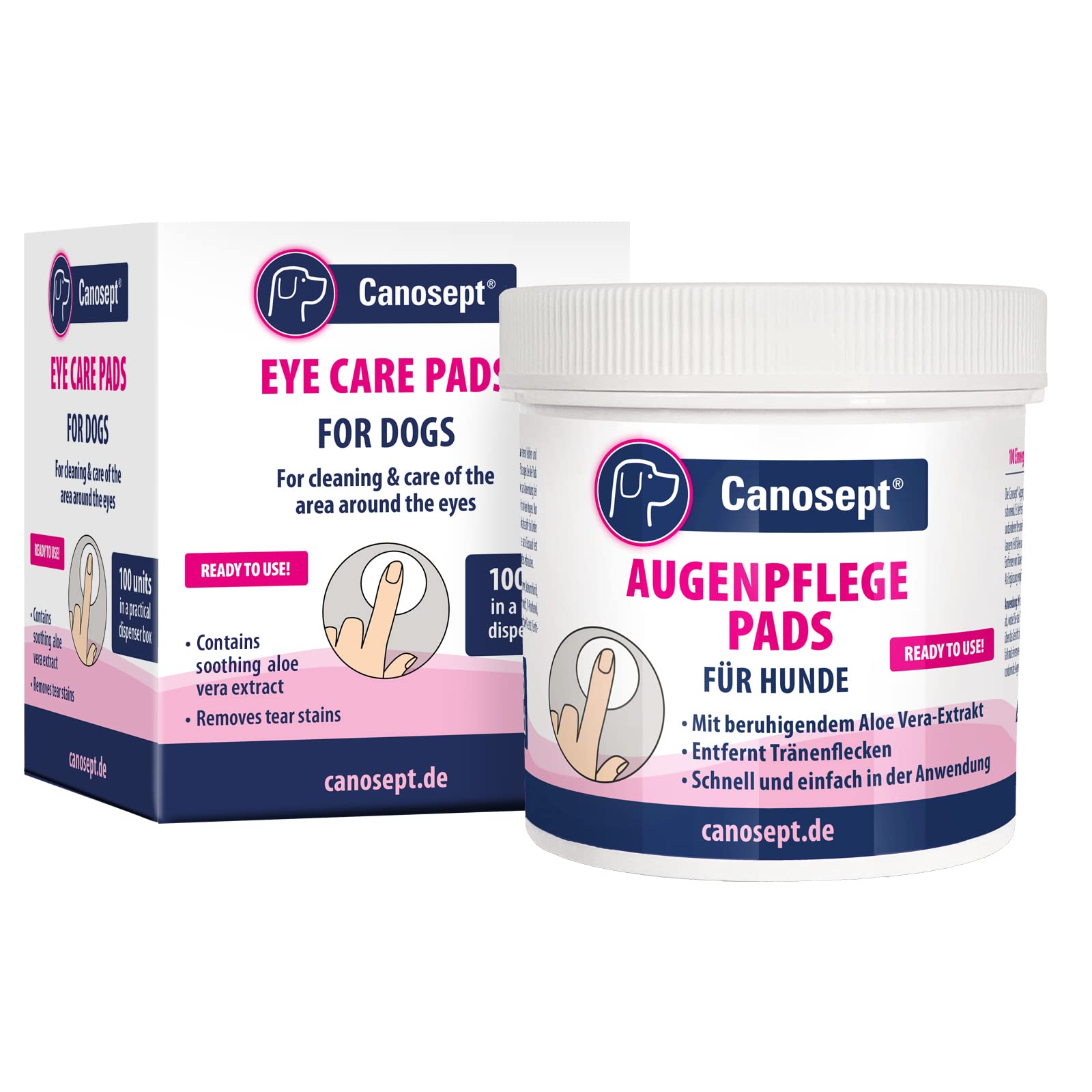 Canosept Dog Eye Wipes 100 Pads - Tear Stain Remover For Dogs Eyes - Eye Wipes For Dogs - Dog Eye Cleaner - Gently Clean And Care For The Eyes, Dog Face Wipes - With Soothing Aloe Vera Extract