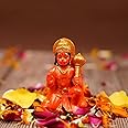 Zig Zag Hanuman Ji Idol in Blessing Posture with Gada – Sitting Lord Balaji Bajrangbali Sankat Mochan Bhagwan Idol for Temple, Car Dashboard, Home Decor, Statue Gift – 8L x 6W x 6H cm, Orange