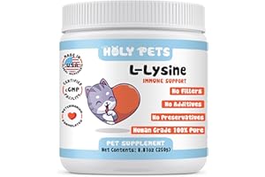 Holy Pets 100% Pure L-Lysine Powder for Cats – No Fillers, Additives or Preservatives – 1,000mg per Scoop – Immune, Respiratory & Eye Support – Helps with Sneezing, Runny Nose & Cold Symptoms