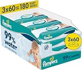 Pampers 99% Water Baby Wipes Plastic Free 3 Packs of 60 Light Lotion