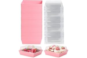 NORXZIORE 100 Pack Charcuterie Boxes with Clear Lids, Pink Square Disposable Paper Bakery Boxes, Food Containers to Go for Strawberries, Cupcakes, Desserts, Donuts, Party, Wedding, Outdoors and Home Use