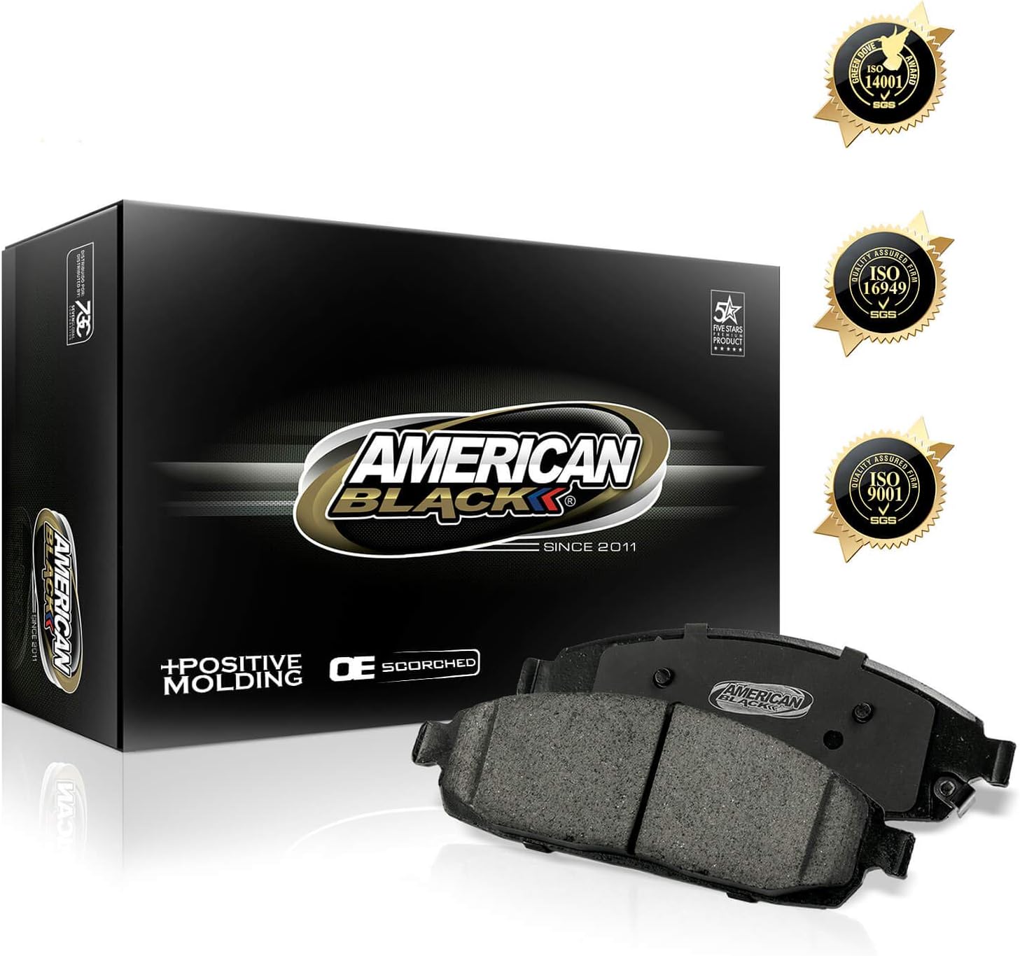 American Black ABD847C Professional Ceramic Front Disc Brake Pad Set Compatible With Mercedes-Benz C230 C240 C32 AMG C320 C350 C55 AMG & Others - OE Premium Quality - Perfect fit, QUIET and DUST FREE