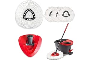 4 PCS Spin Mop Head Refills + 1 Mop Holder for Vileda Mop Refills Compatible with Easywring Easy，cleaning Spin Mop Refills Mi