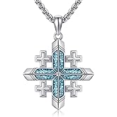 AXOMY Jerusalem Cross Necklace 925 Sterling Silver Turquoise Jerusalem Cross Pendant With Stainless Steel Chain Faith Christmas Jewelry Gift for Men