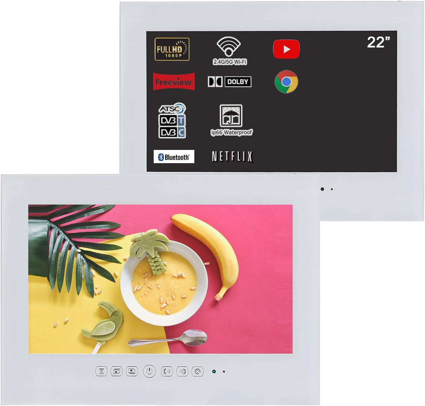 Soulaca 27 inches White Smart LED TV for Bathroom WiFi IP66 Waterproof TV Shower 1080P (27”, White)