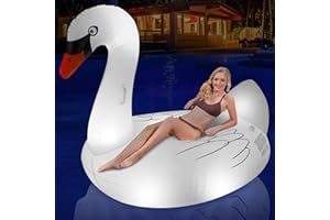 KSHEAT Big Swan Pool Floats Solar Powered Flamingo Pool Floats Adult w/LED Color Changing Lights, 69'' Large Inflatable Pool Floaties w/Cup Holder, Turtle Lake Float Lounger