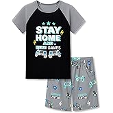 Tebbis Pajamas For Boys Fun Baseball Navy Blue Short Sleeves 2-Piece PJs Set Kid Comfy Sleepwear Size 6-18