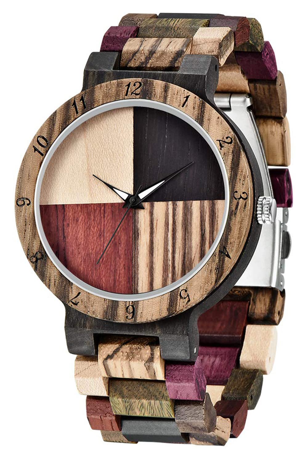 Tiong Men Watches with Handmade Colorful Bamboo Wood Watch Analog Quartz Wooden Watch for Men