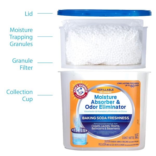 ARM & HAMMER FRAGRANCE FREE REFILLABLE MOISTURE ABSORBER AND ODOR ELIMINATOR 14 OZ. TUB