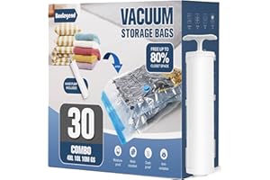 BoxLegend Vacuum Storage Bags with Large Hand Pump 30 Combo (4 Jumbo, 10 Large, 10 Medium, 6 Small) Thickened Vacuum Seal Bags for Clothing Space Saving for Clothes Pillow Comforters Bedding