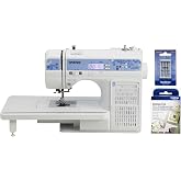 Brother CS7205 Computerized Sewing Machine with Wide Table, 150 Built-in Stitches, SA5FTPKG 5-Foot Embellishment Pack and Sewing Machine Needles 5-Pack