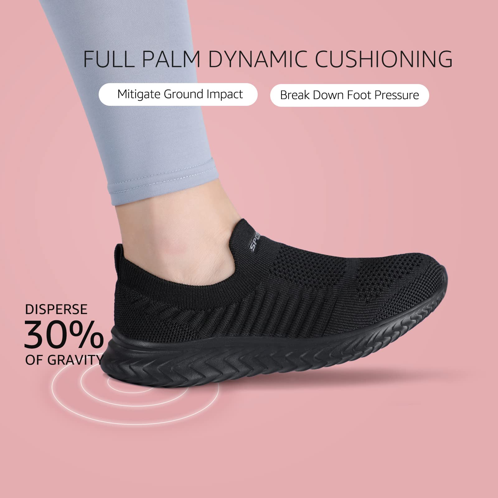 STQ Damen Slip on Sneakers Bequem Leicht Atmungsaktive Turnschuhe Alles Schwarz 39 EU 7