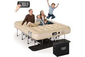 Simpli Comfy Queen EZ Bed Self-Inflating Air Mattress with Built-in Frame, Pump and Wheeled Case, Blow Up Inflatable Rolling Air Bed on Wheels