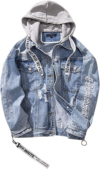 off white distressed denim jacket