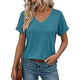 EADINVE Womens V Neck Rolled Sleeve T Shirts Curved Hem Short Sleeve Tops Summer Trendy Tees Loose Fit Tunic Shirts 2026