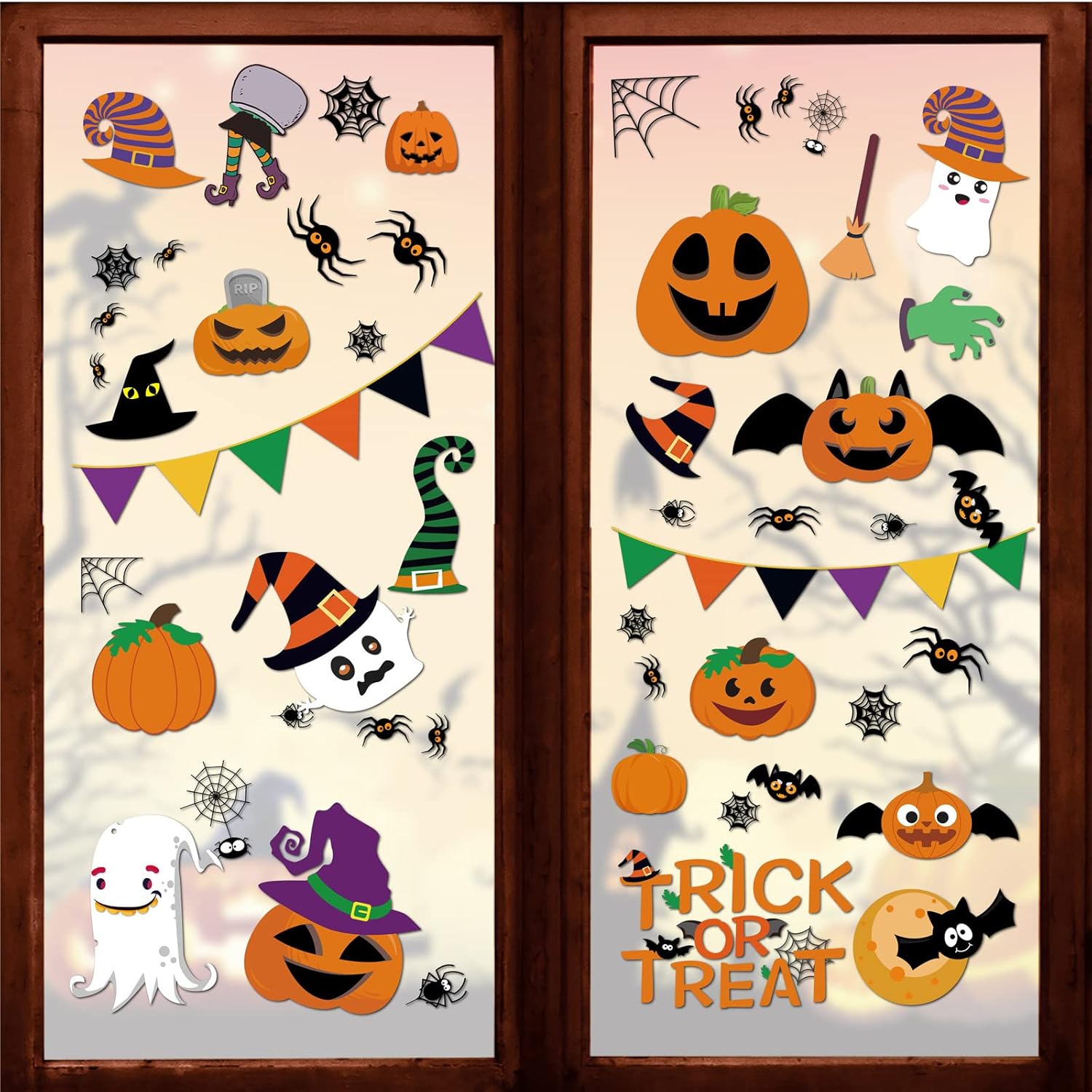 Window Treatments - 232 Pcs Halloween Decorations Window Clings Decals, 10 Sheet Large Halloween Black Spiders/Cute Pumpkins Stickers Decorations, Halloween Window Stickers for Kids/School/Home/Office Supplies
