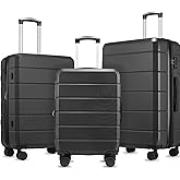 YOETEY Luggage Sets 3 Piece, Expandable Hardshell Suitcase with TSA Lock & Silent Spinner Wheels, Lightweight Hardside Travel Suitcase Set for International Trips (20/24/28 in, Black)