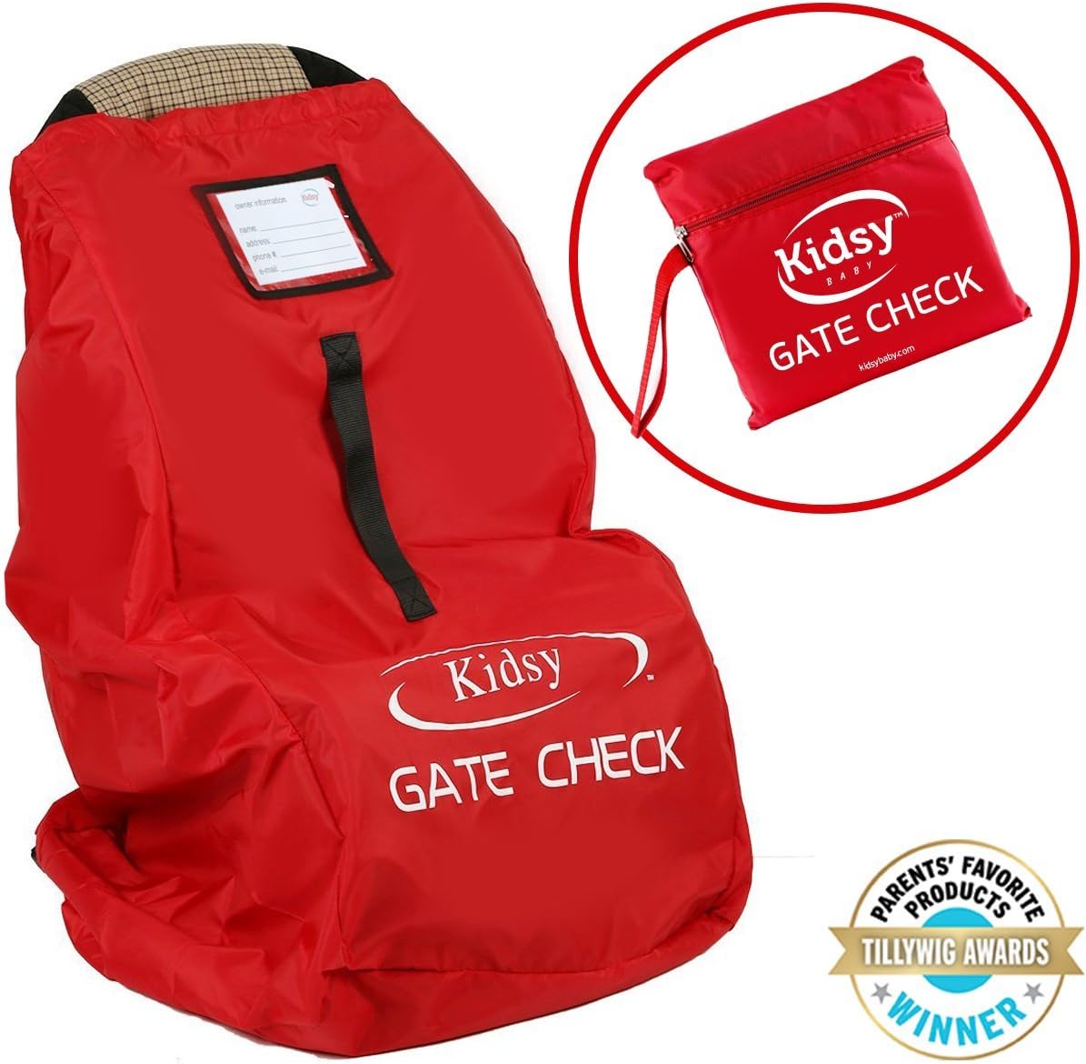 Car Seat Travel Bag for Flight Check in - Backpack Straps, Carry Handle, Storage Pouch and Zipper Closure - Durable Ballistic Nylon - Universal Fit - by Kidsy