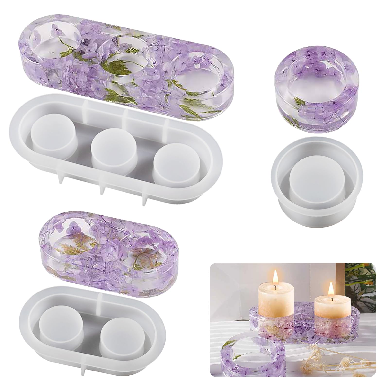 Bekecidi 3 PCSCandle & Holder Silicone Resin Moulds Tea Light Candle Holder Moulds for DIY Crafts Home Decoration