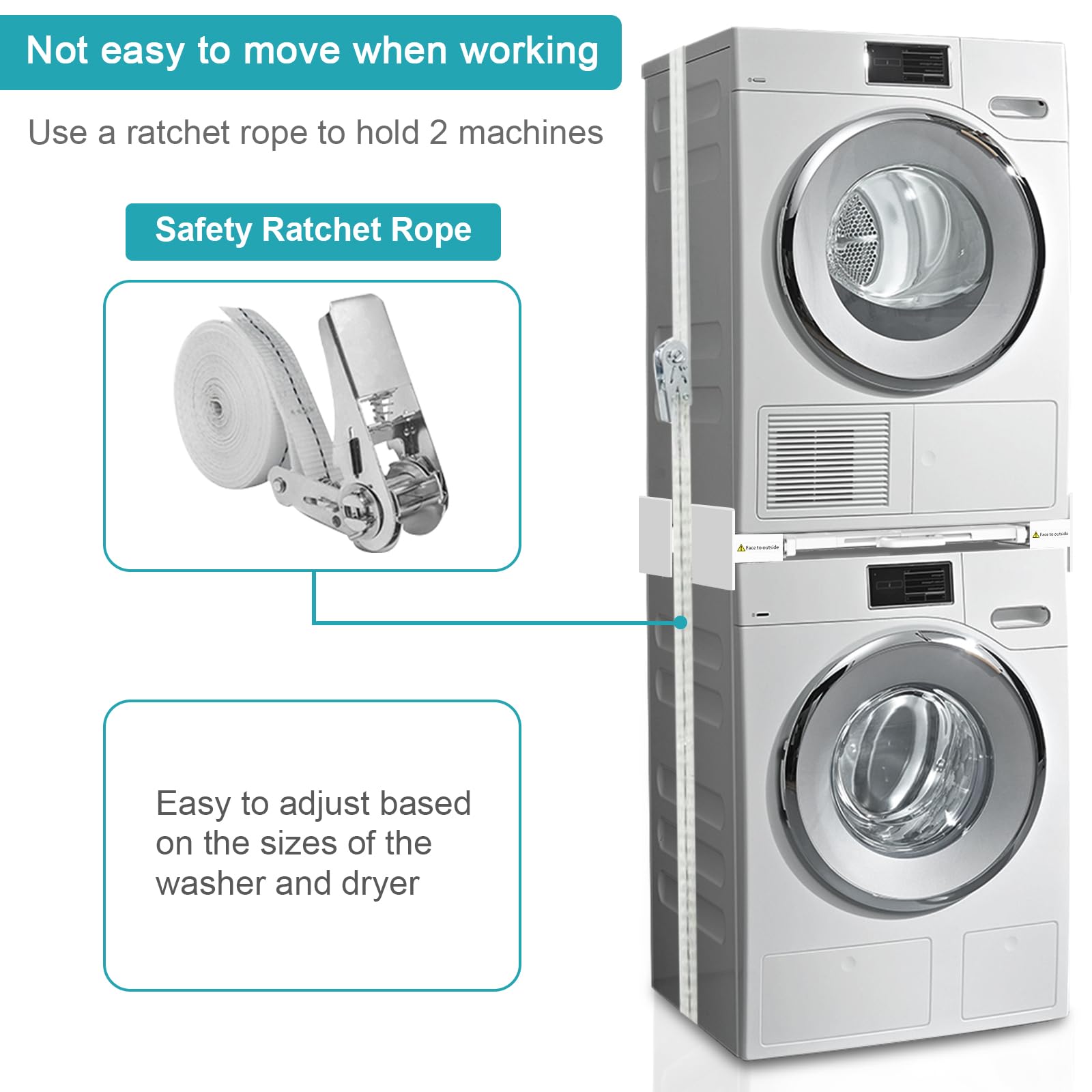 NIUXX Zwischenbaurahmen trockner waschmaschine, Verbindungsrahmen Waschmaschine Trockner Universell, Stapelset mit Abnehmbares Regalbrett für alle Marken mit Breite von 53-68cm, weiß 4